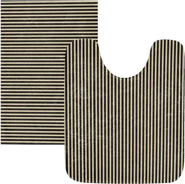 Alt view image 7 of 7 - Bath Mat, Soft Absorbent Non Slip Bathroom Rugs, Beige Black Stripes Bath Mats for Bathroom, Toilet, Shower Floor 20 X 24 in