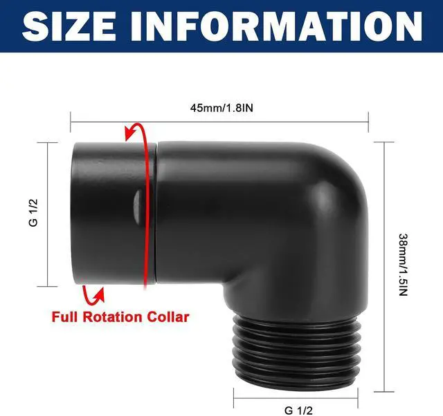 Alt view image 2 of 7 - NearMoon Shower Elbow Adapter, Solid Brass G1/2" Shower Arm Extension for Connecting Shower Head, 90 Degree (Matte Black)