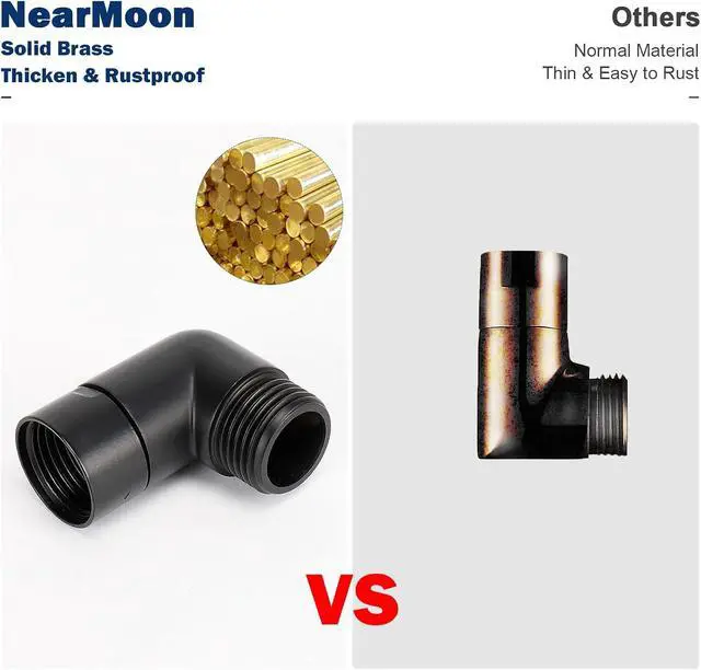 Alt view image 5 of 7 - NearMoon Shower Elbow Adapter, Solid Brass G1/2" Shower Arm Extension for Connecting Shower Head, 90 Degree (Matte Black)