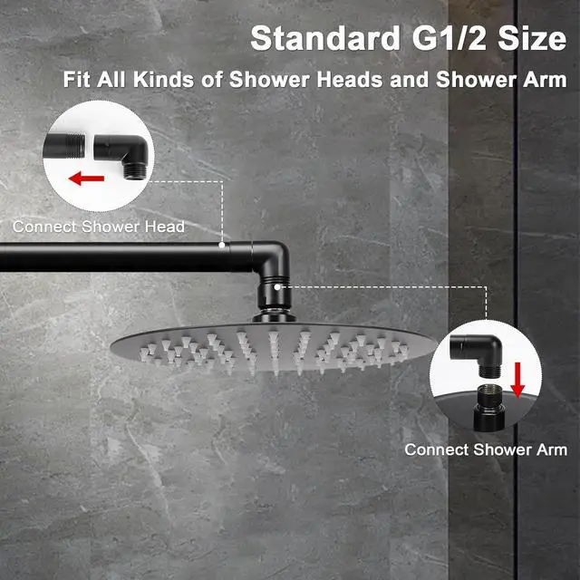 Alt view image 6 of 7 - NearMoon Shower Elbow Adapter, Solid Brass G1/2" Shower Arm Extension for Connecting Shower Head, 90 Degree (Matte Black)