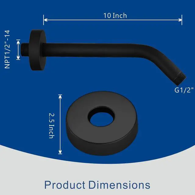 Alt view image 2 of 7 - Shower Arm with Flange, Wall Mounted Shower Pipe, Suitable for Replacement Fixed Shower and Handheld Showerhead (10 Inch, Matte Black)