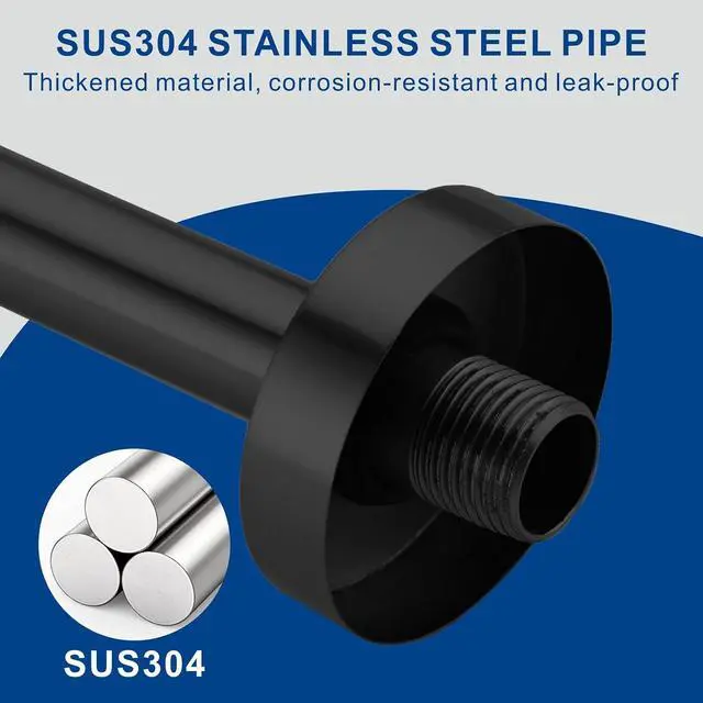 Alt view image 5 of 7 - Shower Arm with Flange, Wall Mounted Shower Pipe, Suitable for Replacement Fixed Shower and Handheld Showerhead (10 Inch, Matte Black)