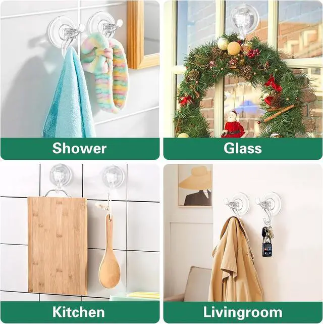 Alt view image 4 of 7 - Goabroa Suction Cup Hooks, Clear Window Suction Cups with Hooks, 3 PCS | Reusable Wreath Hangers for Front Door, Glass, Bathroom, Kitchen, Home Decor, Hold up to 11 lbs