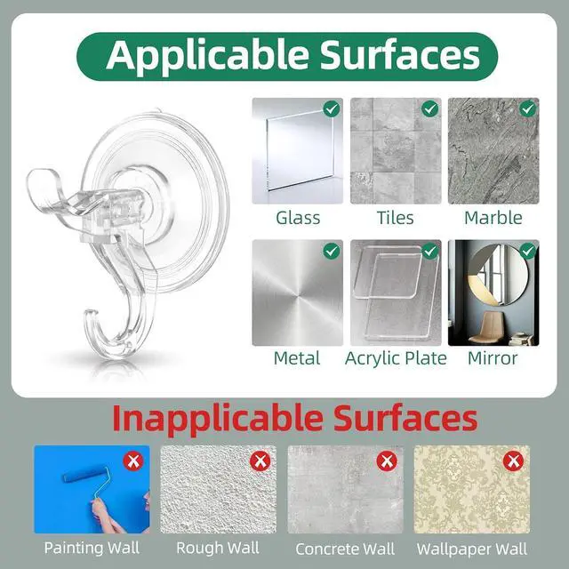 Alt view image 7 of 7 - Goabroa Suction Cup Hooks, Clear Window Suction Cups with Hooks, 3 PCS | Reusable Wreath Hangers for Front Door, Glass, Bathroom, Kitchen, Home Decor, Hold up to 11 lbs