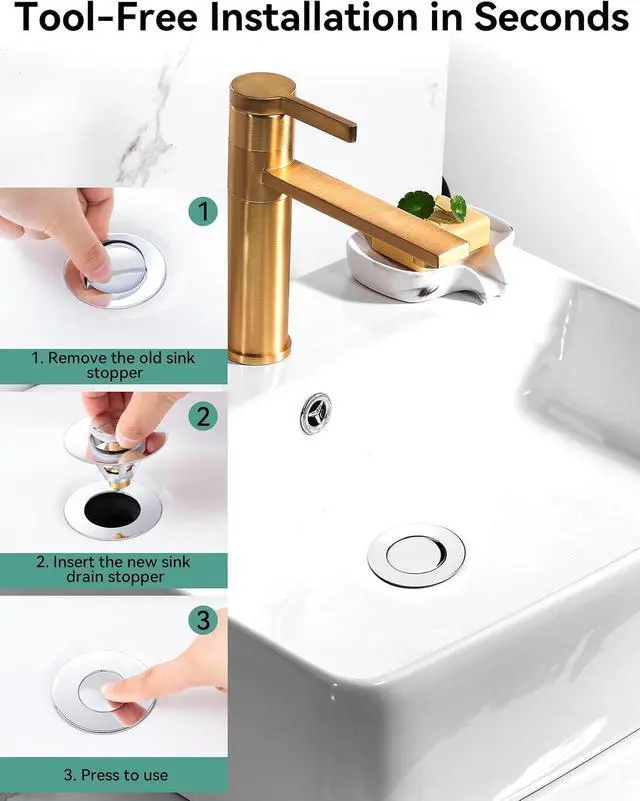 Alt view image 7 of 7 - Bullet Core Bathroom Sink Stopper, 1 Pack Universal Pop-Up Drain Plug Fits 1.11.5 Inch US Standard Sinks