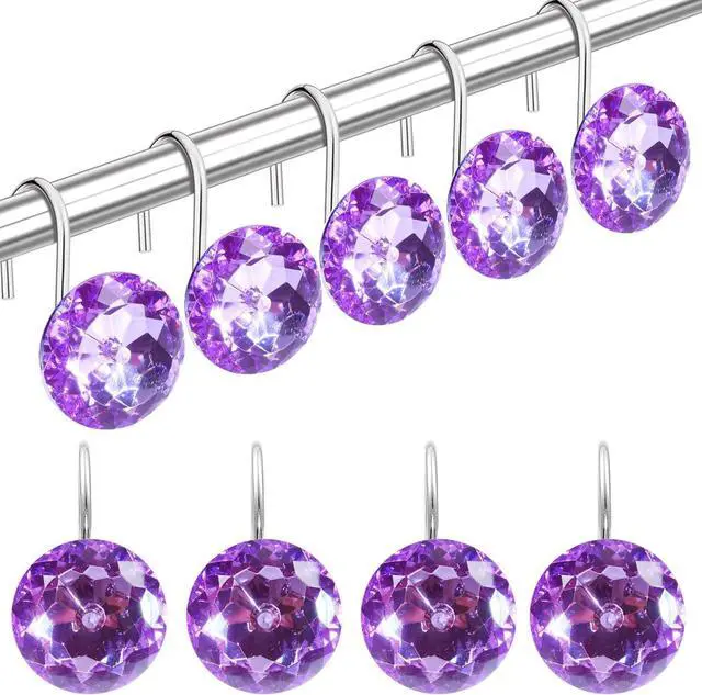Main image of TOAOB Stainless Steel Shower Curtain Hooks Rings Bling Purple Shower Hooks Rust Resistant Shower Rings Set of 12 Pack for Decorative Curtain Accessories and Bathroom Rods