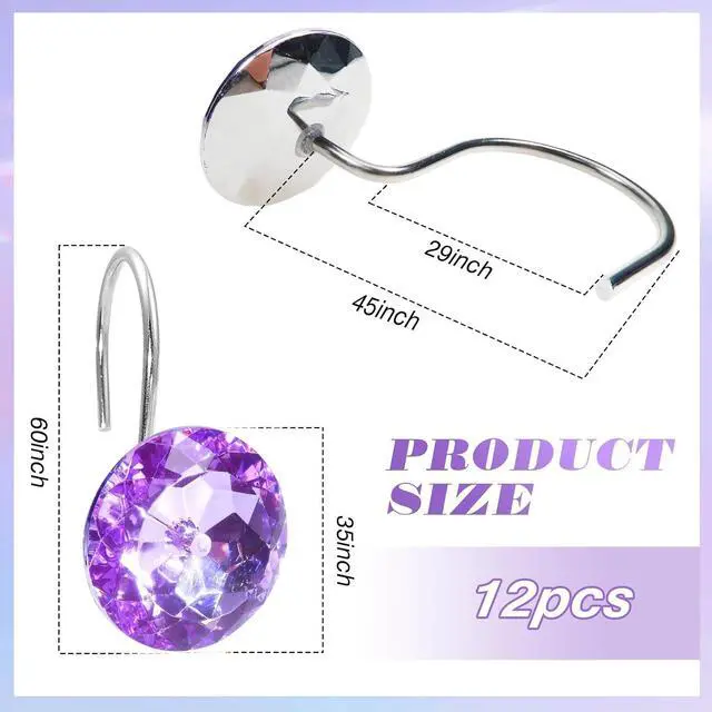 Alt view image 2 of 7 - TOAOB Stainless Steel Shower Curtain Hooks Rings Bling Purple Shower Hooks Rust Resistant Shower Rings Set of 12 Pack for Decorative Curtain Accessories and Bathroom Rods
