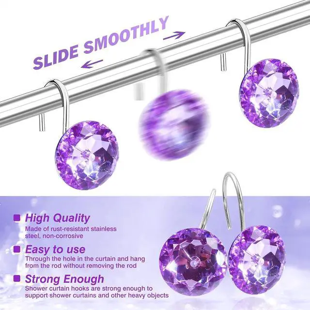 Alt view image 3 of 7 - TOAOB Stainless Steel Shower Curtain Hooks Rings Bling Purple Shower Hooks Rust Resistant Shower Rings Set of 12 Pack for Decorative Curtain Accessories and Bathroom Rods