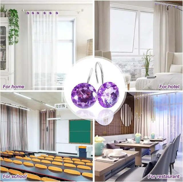 Alt view image 6 of 7 - TOAOB Stainless Steel Shower Curtain Hooks Rings Bling Purple Shower Hooks Rust Resistant Shower Rings Set of 12 Pack for Decorative Curtain Accessories and Bathroom Rods