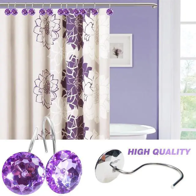 Alt view image 5 of 7 - TOAOB Stainless Steel Shower Curtain Hooks Rings Bling Purple Shower Hooks Rust Resistant Shower Rings Set of 12 Pack for Decorative Curtain Accessories and Bathroom Rods