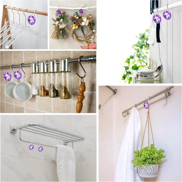 Alt view image 7 of 7 - TOAOB Stainless Steel Shower Curtain Hooks Rings Bling Purple Shower Hooks Rust Resistant Shower Rings Set of 12 Pack for Decorative Curtain Accessories and Bathroom Rods