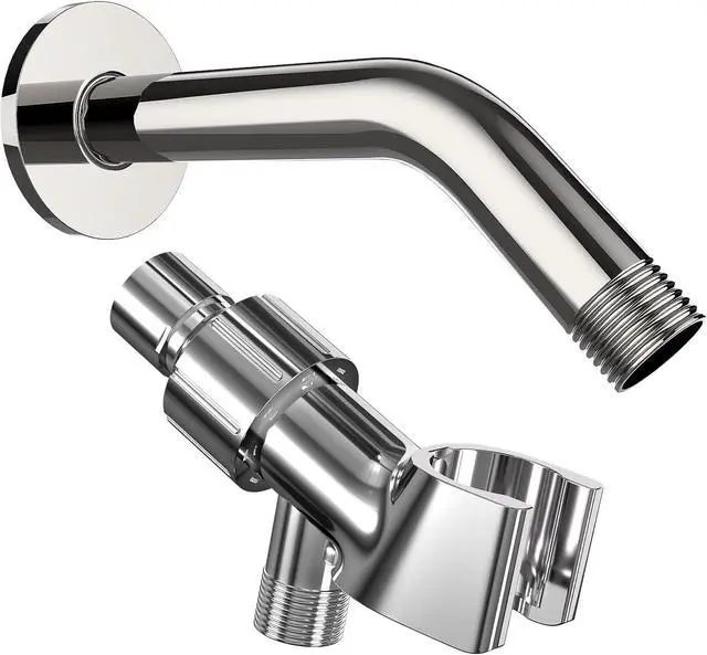 Main image of Shower Head Holder and 6 Inch Extension Arm Pipe, Chrome | Universal Showerhead Mount Bracket, Brass Ball Joint, 360° Rotation