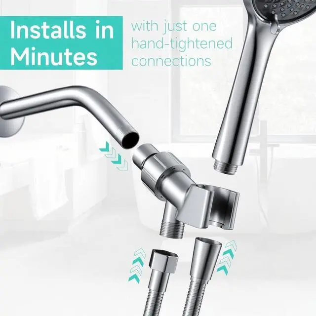 Alt view image 2 of 7 - Shower Head Holder and 6 Inch Extension Arm Pipe, Chrome | Universal Showerhead Mount Bracket, Brass Ball Joint, 360° Rotation