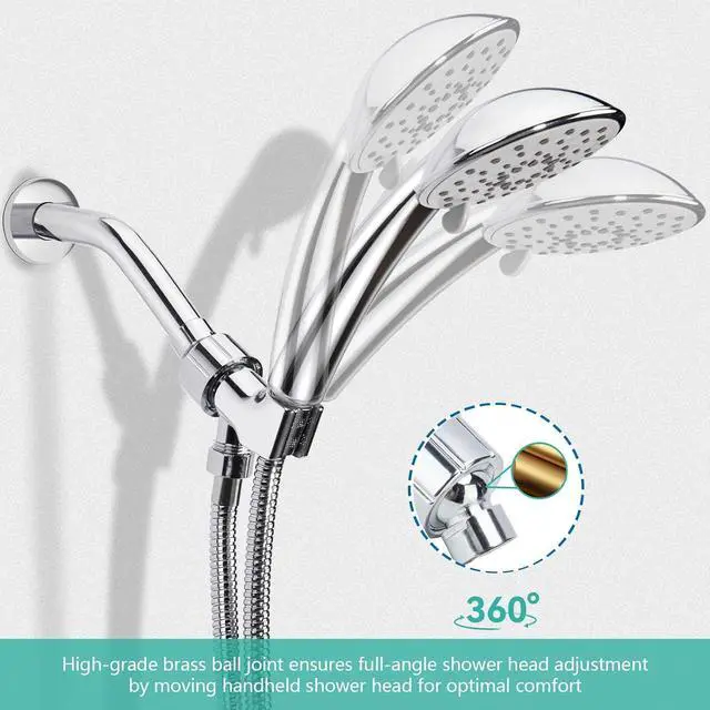 Alt view image 3 of 7 - Shower Head Holder and 6 Inch Extension Arm Pipe, Chrome | Universal Showerhead Mount Bracket, Brass Ball Joint, 360° Rotation