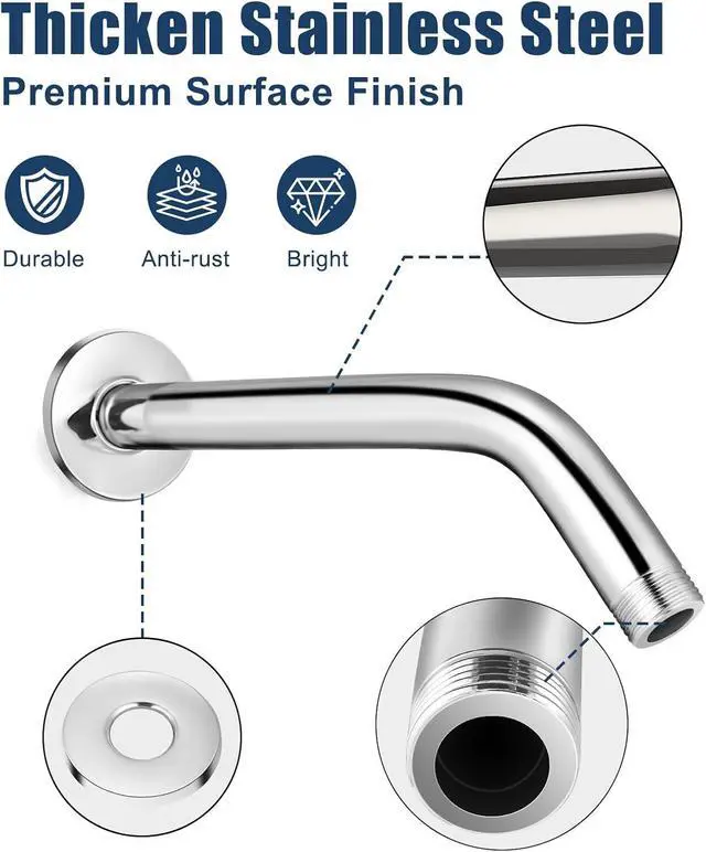 Alt view image 5 of 7 - Shower Head Holder and 6 Inch Extension Arm Pipe, Chrome | Universal Showerhead Mount Bracket, Brass Ball Joint, 360° Rotation