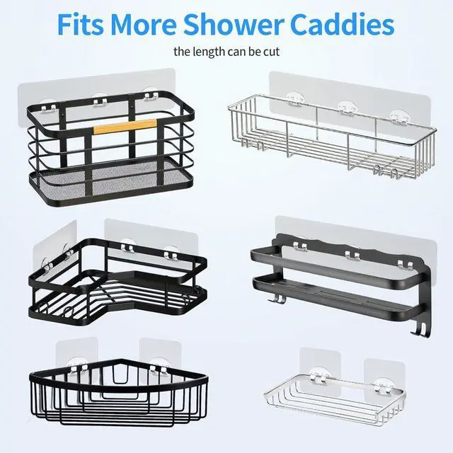 Alt view image 5 of 7 - Shower Caddy Adhesive Replacement, 6 PCS Strong Shower Adhesive Strips | Waterproof, No Drilling, Transparent, Hooks For Bathroom Storage, Kitchen Rack, Corner Shelf Basket and Soap Holder
