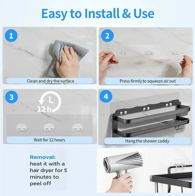 Alt view image 6 of 7 - Shower Caddy Adhesive Replacement, 6 PCS Strong Shower Adhesive Strips | Waterproof, No Drilling, Transparent, Hooks For Bathroom Storage, Kitchen Rack, Corner Shelf Basket and Soap Holder