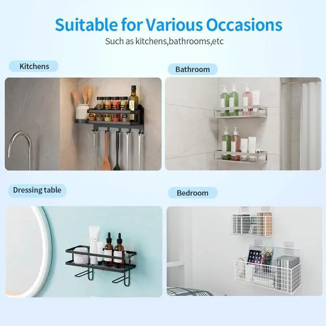 Alt view image 7 of 7 - Shower Caddy Adhesive Replacement, 6 PCS Strong Shower Adhesive Strips | Waterproof, No Drilling, Transparent, Hooks For Bathroom Storage, Kitchen Rack, Corner Shelf Basket and Soap Holder