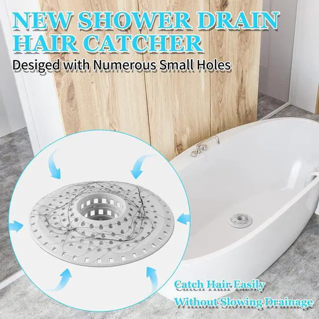 Alt view image 3 of 6 - Aluvor Bathtub Drain Hair Catcher,Silicone Tub Hair Catcher Drain Protector | Collapsible Shower Hair Drain Catcher Strainer for 1.48'' to 1.76'' Flat Regular Drains, 3PCS/Grayish-White
