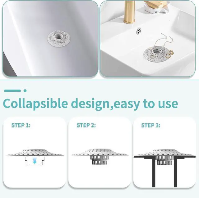 Alt view image 4 of 6 - Aluvor Bathtub Drain Hair Catcher,Silicone Tub Hair Catcher Drain Protector | Collapsible Shower Hair Drain Catcher Strainer for 1.48'' to 1.76'' Flat Regular Drains, 3PCS/Grayish-White