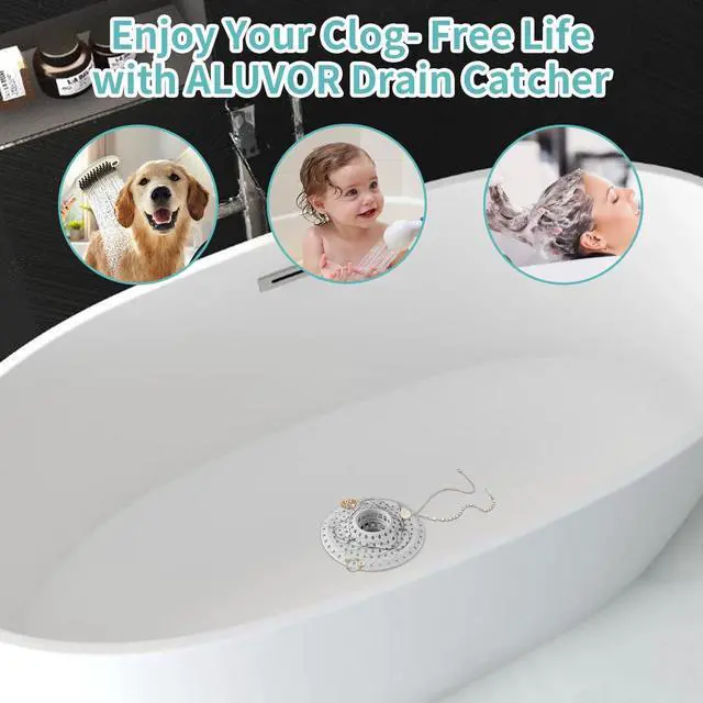Alt view image 2 of 6 - Aluvor Bathtub Drain Hair Catcher,Silicone Tub Hair Catcher Drain Protector | Collapsible Shower Hair Drain Catcher Strainer for 1.48'' to 1.76'' Flat Regular Drains, 3PCS/Grayish-White