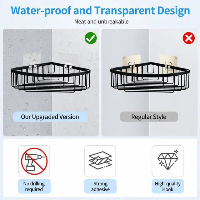 Alt view image 4 of 7 - Shower Caddy Adhesive Replacement, 6 PCS Strong Shower Adhesive Strips | Waterproof, No Drilling, Transparent, Hooks For Bathroom Storage, Kitchen Rack, Corner Shelf Basket and Soap Holder