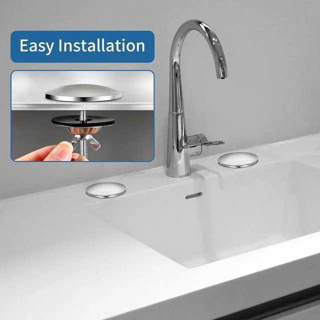 Alt view image 3 of 7 - 2 Inch Sink Hole Cover,Leak-Proof Metal Plug for Kitchen & Bathroom | Sink Plug Cove,Stainless Steel Screw On Faucet Deck Plate Stopper,Brushed Silver
