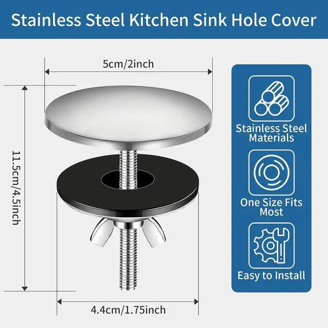 Alt view image 2 of 7 - 2 Inch Sink Hole Cover,Leak-Proof Metal Plug for Kitchen & Bathroom | Sink Plug Cove,Stainless Steel Screw On Faucet Deck Plate Stopper,Brushed Silver