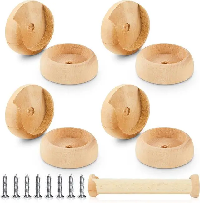 Main image of Yookeer 4 Pack Wood Closet Rod Socket 1-3/8" Pole Holders,Wood Color | Wall Mount Brackets for Hanging Poles, Curtain Rods, Includes Screws, Wardrobe Hallway Bathroom Use, Wooden Finish