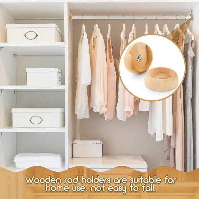 Alt view image 5 of 7 - Yookeer 4 Pack Wood Closet Rod Socket 1-3/8" Pole Holders,Wood Color | Wall Mount Brackets for Hanging Poles, Curtain Rods, Includes Screws, Wardrobe Hallway Bathroom Use, Wooden Finish