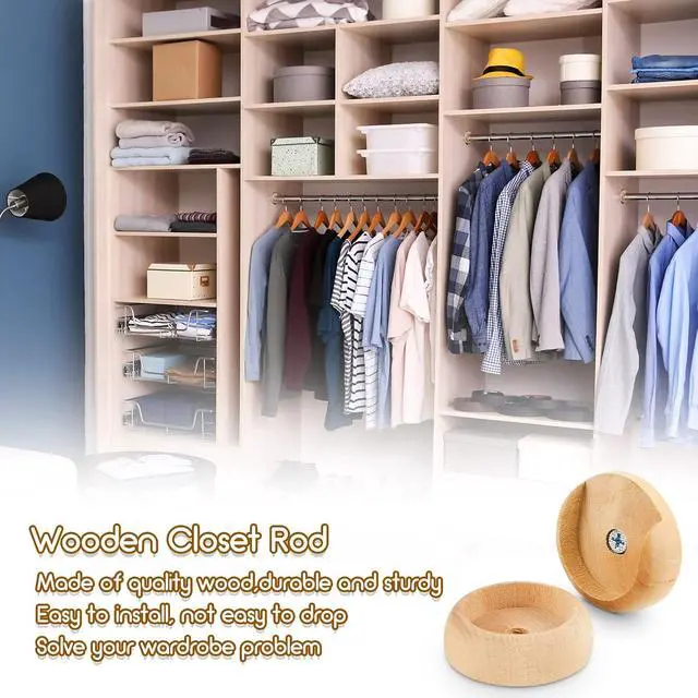 Alt view image 6 of 7 - Yookeer 4 Pack Wood Closet Rod Socket 1-3/8" Pole Holders,Wood Color | Wall Mount Brackets for Hanging Poles, Curtain Rods, Includes Screws, Wardrobe Hallway Bathroom Use, Wooden Finish