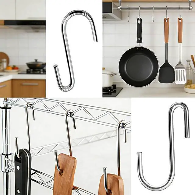 Alt view image 4 of 7 - 50 Pack 2.4 Inch Heavy Duty Stainless Steel S Hooks - S Shaped Metal Hanging Hooks for Kitchen Pots, Pans, Utensils, Jeans, Clothes, Bags, Hats, Towels, Plants, Wire Shelves & Racks