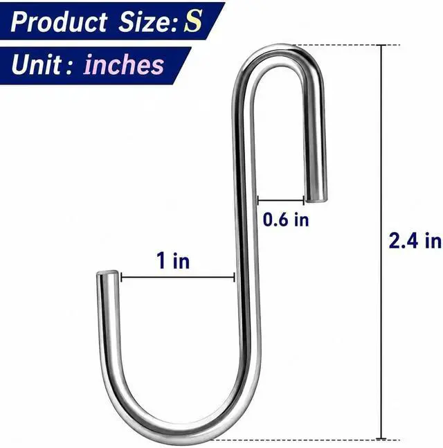 Alt view image 3 of 7 - 50 Pack 2.4 Inch Heavy Duty Stainless Steel S Hooks - S Shaped Metal Hanging Hooks for Kitchen Pots, Pans, Utensils, Jeans, Clothes, Bags, Hats, Towels, Plants, Wire Shelves & Racks
