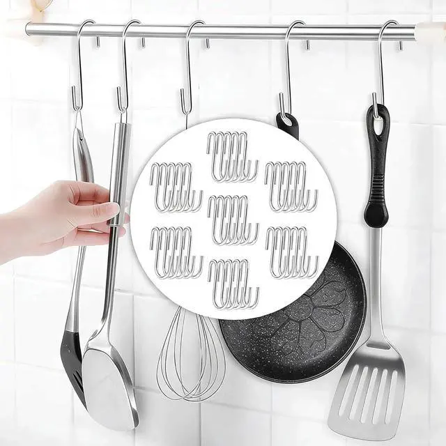 Alt view image 6 of 7 - 50 Pack 2.4 Inch Heavy Duty Stainless Steel S Hooks - S Shaped Metal Hanging Hooks for Kitchen Pots, Pans, Utensils, Jeans, Clothes, Bags, Hats, Towels, Plants, Wire Shelves & Racks