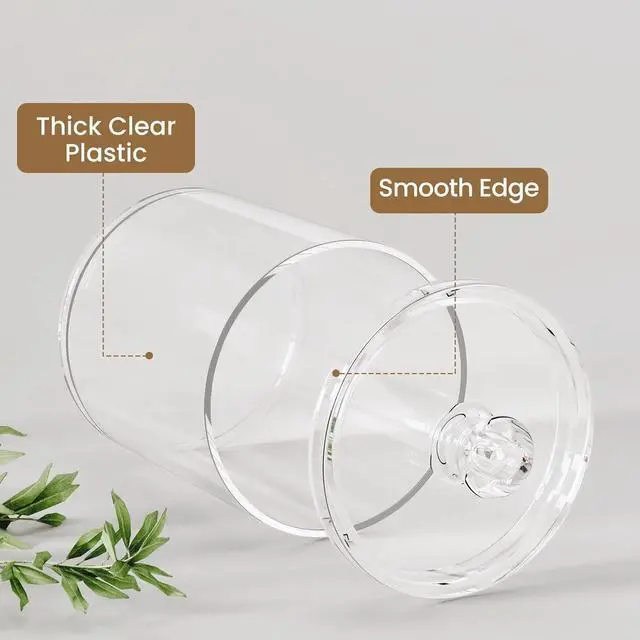 Alt view image 2 of 7 - 4 Pack Qtip Holder - Restroom Bathroom Organizers and Storage Containers,- 10 oz Clear Plastic Apothecary Jars set with Lids for Organizing Cotton Pads, Swabs, Balls, Floss