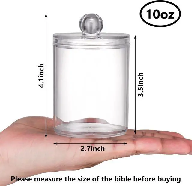 Alt view image 3 of 7 - 4 Pack Qtip Holder - Restroom Bathroom Organizers and Storage Containers,- 10 oz Clear Plastic Apothecary Jars set with Lids for Organizing Cotton Pads, Swabs, Balls, Floss