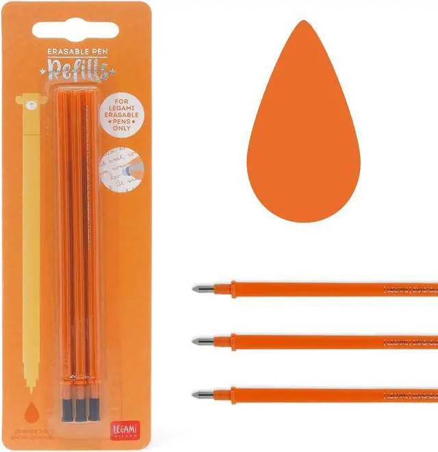 Main image of Lot de 3 Recharges pour Stylo Gel Effaçable - Orange, 0,7mm