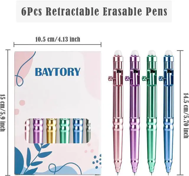 Alt view image 2 of 7 - BAYTORY 6Pcs Retractable Erasable Gel Pens, Black Ink 0.5mm Fine Point | Black Ink Erasable Pen, Smooth Writing for Note Taking Marking Planner Crossword Puzzles