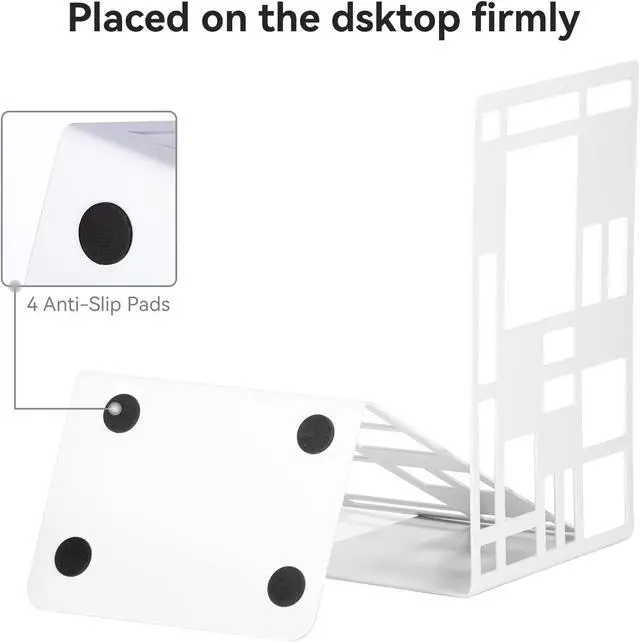 Alt view image 2 of 7 - Book Ends,Bookends,Book Ends for Shelves,Bookends for Heavy Books | Book Divider Decorative Holder,Metal Heavy Duty Bookend,Abstract Art Book Stopper Supports for Office,White 1 Pair