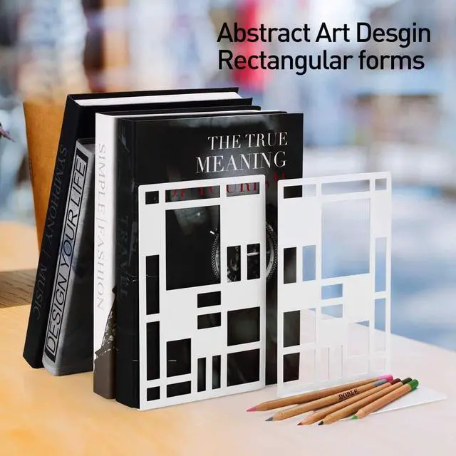 Alt view image 5 of 7 - Book Ends,Bookends,Book Ends for Shelves,Bookends for Heavy Books | Book Divider Decorative Holder,Metal Heavy Duty Bookend,Abstract Art Book Stopper Supports for Office,White 1 Pair