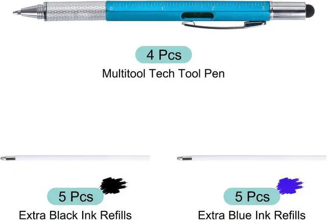 Alt view image 3 of 5 - MECCANIXITY 4pcs 6 in 1 Multitool Tech Tool Pen Gifts for Men with Ballpoint Pen, Ruler, Screwdriver, Stylus, Level Gauge, Refills for Christmas Birthday, Blue