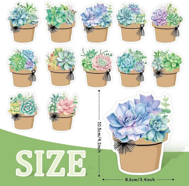 Alt view image 2 of 7 - Whaline 120 Pcs Summer Back to School Succulent Name Tag Stickers 12 Designs Potted Succulent Self-Adhesive Nameplate Decal Blank Name Label for School Classroom Office Desk Wall Decor, 20 Sheet