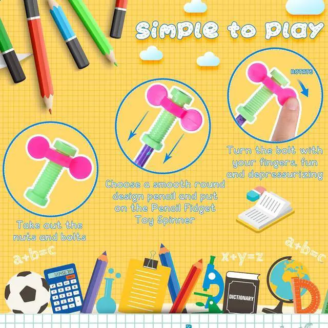 Alt view image 3 of 7 - 24 Pcs Fidget Pencil Toppers, Spinner Pencil Top Fidgets for Boys and Girls, ADHD Autism Sensory Classroom Tools, Teacher Rewards, Prize Box Toys, Back to School Supplies, Stress Relief Focus Gifts