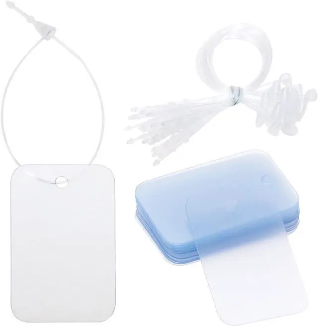 Main image of ONLYKXY 30pcs Plastic Blank Gift Tags Rectangle Clothing Tags with String Small Price Name Brand Shipping Label for Pricing Luggage Plant Jewelry Craft Yard Sale Garage Marking Hang Tags (Translucent)