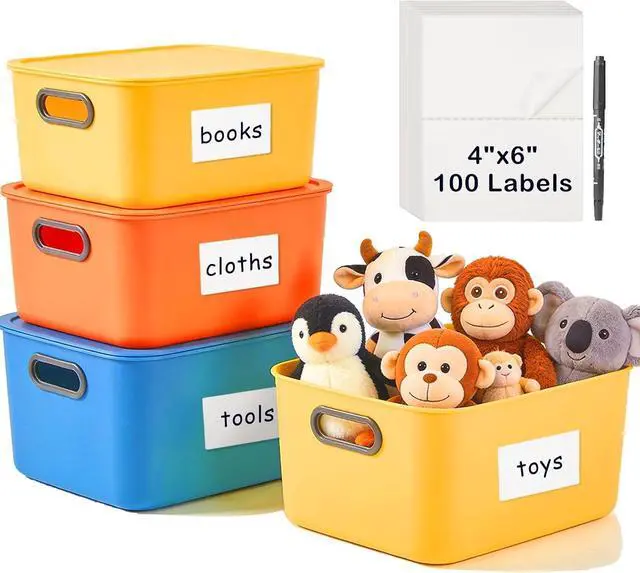 Main image of 4x6 Inch Removable Storage Bin Labels, 100 Pcs (50 Sheets) Labels for Storage Bins with 1 Marker, Water Oil Tear Resistant No Residue Matte White Labels for Home Office School Business Storage Bins