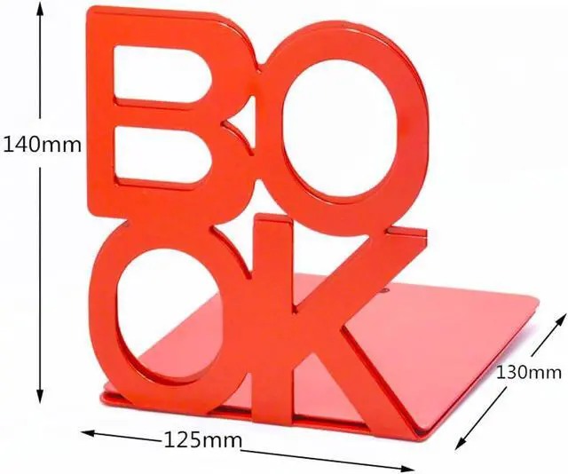 Alt view image 2 of 3 - Decorative Book Ends, Metal Bookends Nonskid Heavy Duty Book Ends Shelves Office, Library Office Home,1 Pair (Red)