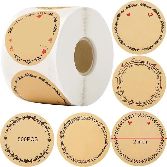 Main image of 500pcs 2" Label Stickers for Jars and Lids, 6 Different Wreath Designs, Round Kraft Stickers, Canning Stickers Jam and Jelly Jar Labels, Quick-Peel Adhesive Kraft Labels for Pantry, Bottles