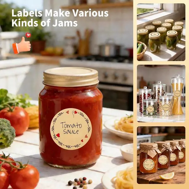 Alt view image 2 of 6 - 500pcs 2" Label Stickers for Jars and Lids, 6 Different Wreath Designs, Round Kraft Stickers, Canning Stickers Jam and Jelly Jar Labels, Quick-Peel Adhesive Kraft Labels for Pantry, Bottles