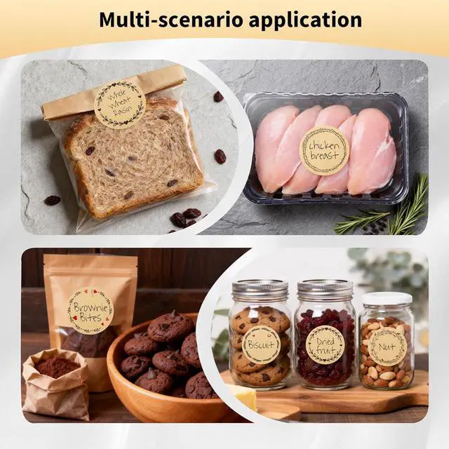Alt view image 6 of 6 - 500pcs 2" Label Stickers for Jars and Lids, 6 Different Wreath Designs, Round Kraft Stickers, Canning Stickers Jam and Jelly Jar Labels, Quick-Peel Adhesive Kraft Labels for Pantry, Bottles