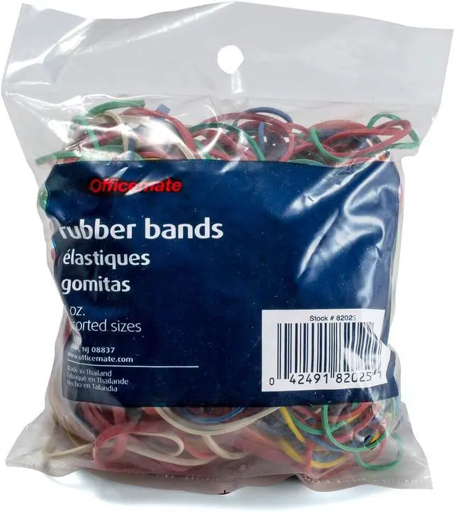 Main image of Officemate Assorted Size and Color Rubber Bands, 4 oz (82025), 0.05 x 5.75 x 1.75 inches, Assorted